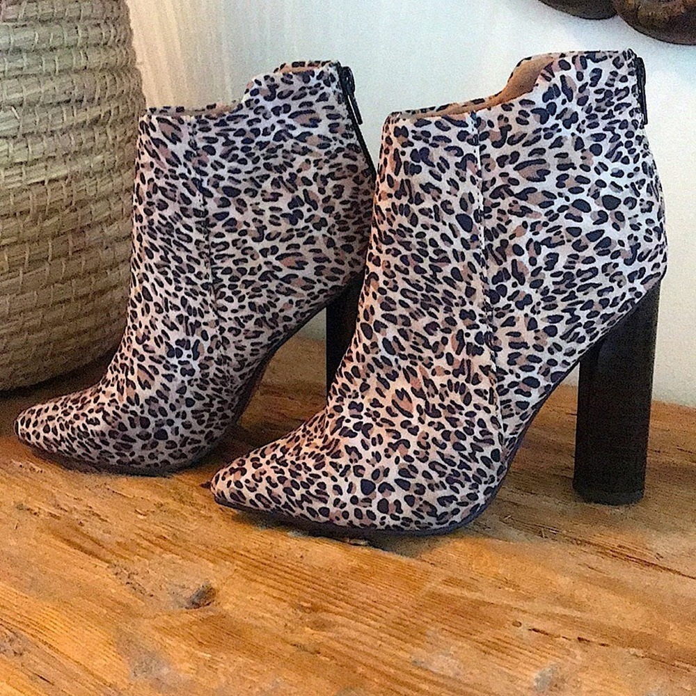 Qupid Leopard Print Chunky Block High Heeled Ankl… - image 2